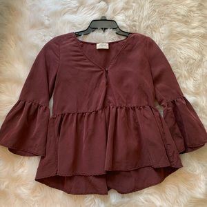 Burgundy flowy blouse top